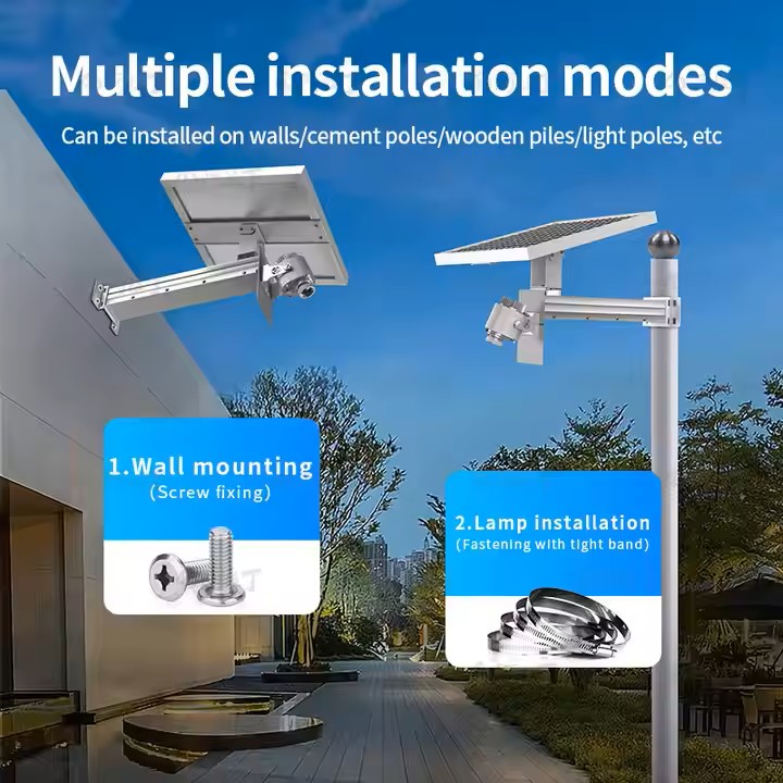 Vendor installation guide showing wall screw mounting and pole strap mounting for solar projector
