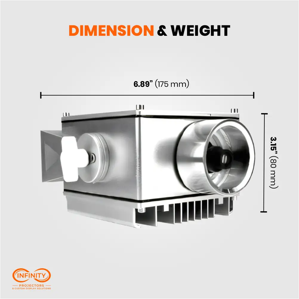 Dimension diagram of the laser line projector unit measuring 6.89 by 3.15 inches