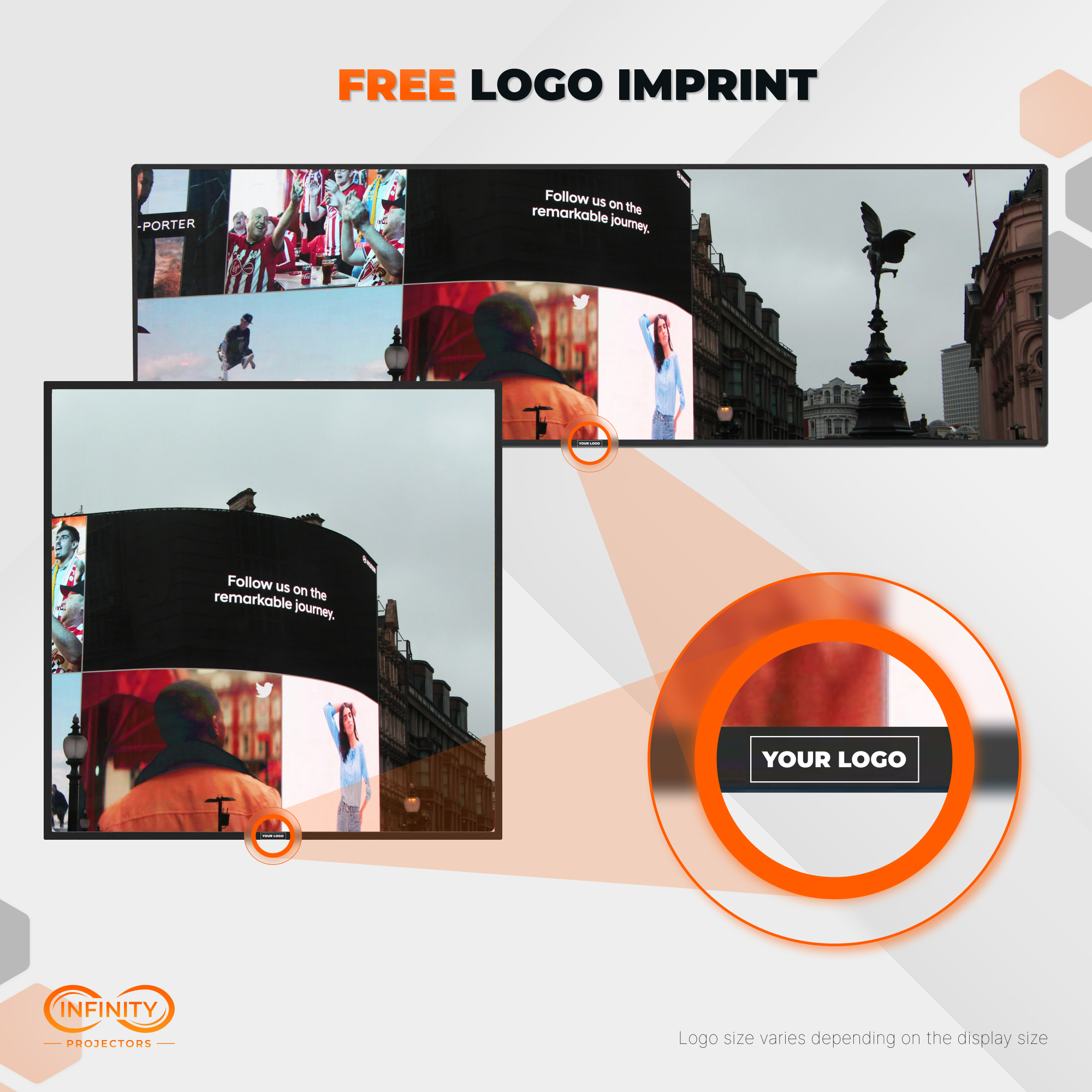 Free logo imprint graphic showing where a custom logo prints on the stretched bar display bezel