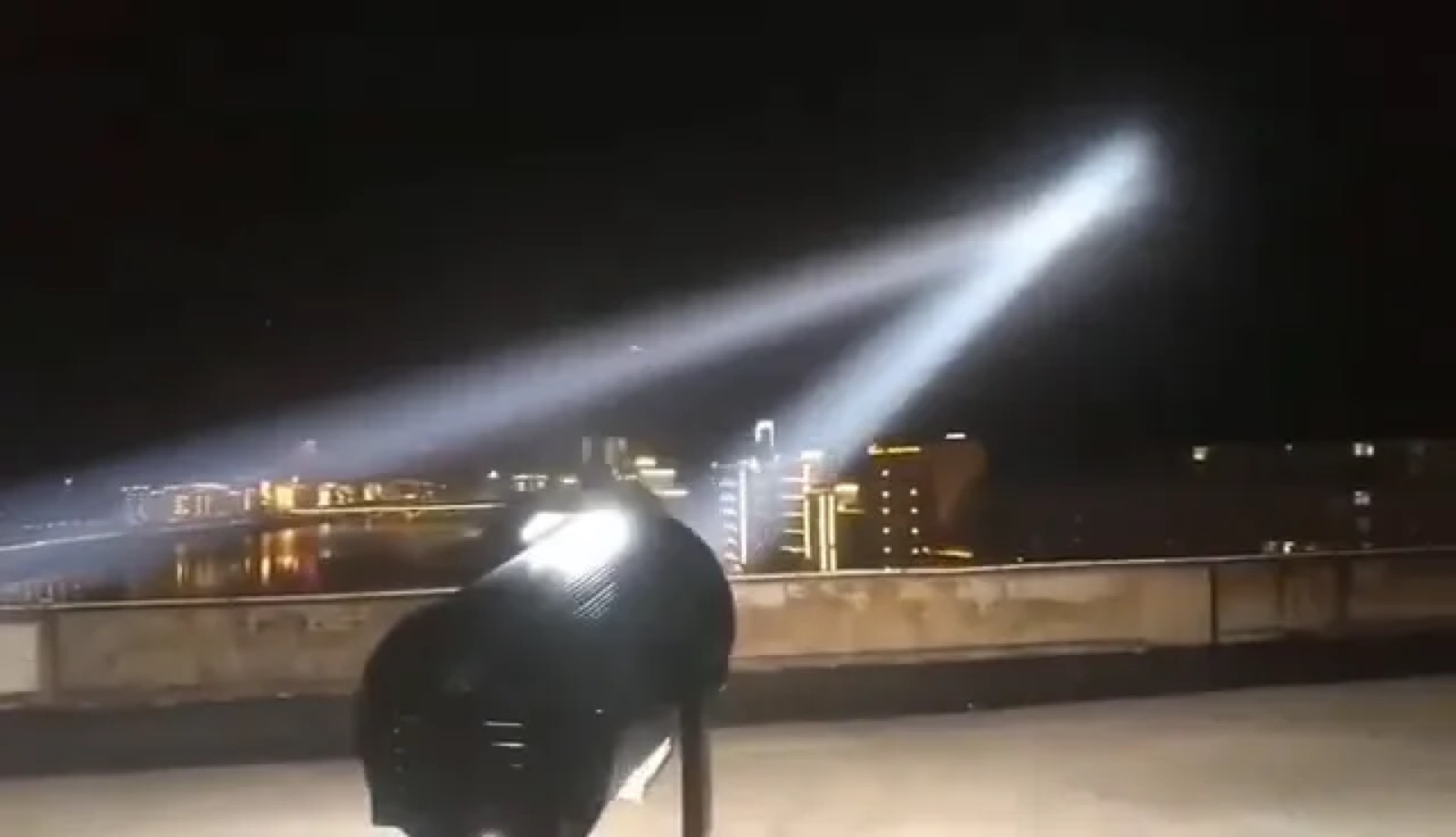 Real Searchlight Dual Beams Sky Night logo gobo projection — real Business & Branding install | Infinity Projectors