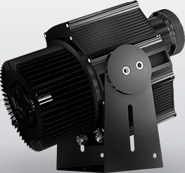 Infinity LY-Pro compact gobo projector, front lens view, black finish