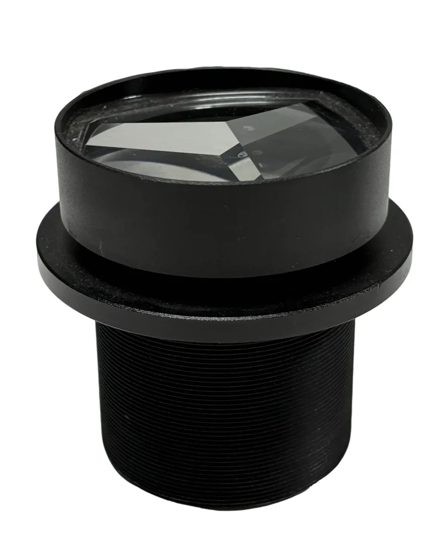 Infinity TriScope 3-Prism lens — the faceted glass that splits one projected gobo into a 3-copy pattern