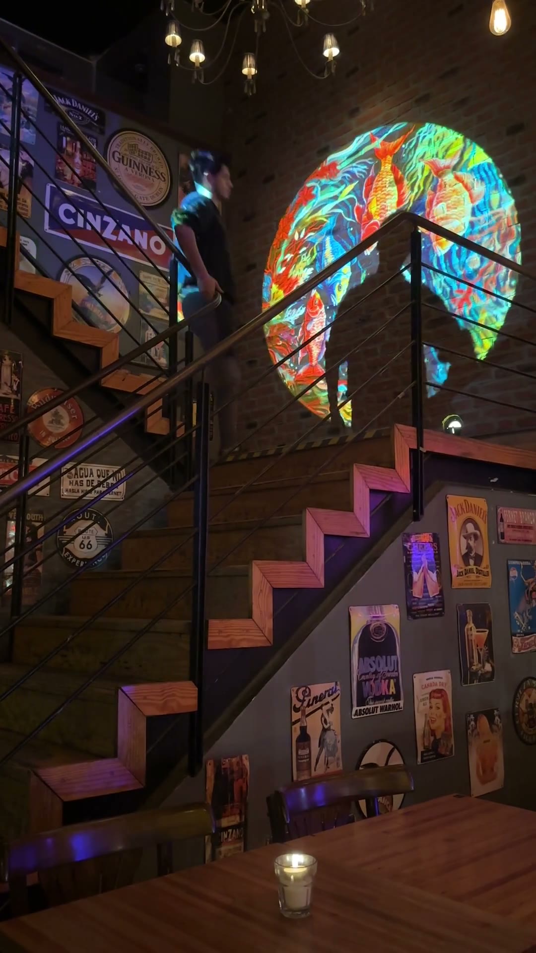 real photo of colorful stairwell projection