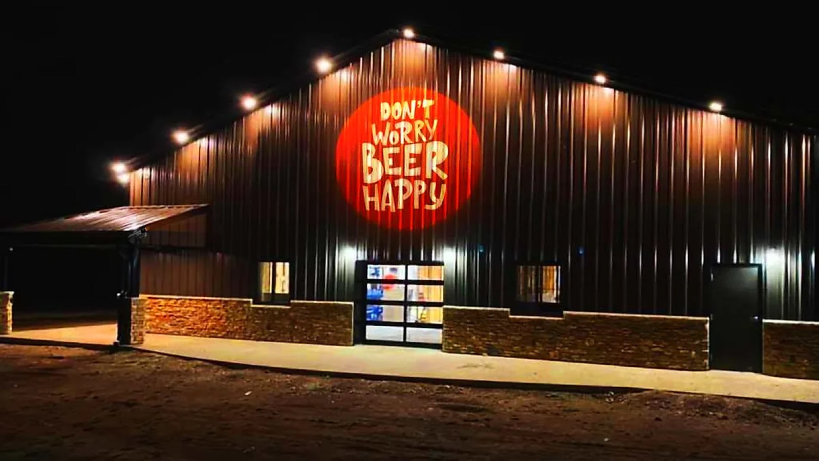 Real Brewery Beer Happy Facade Projection logo gobo projection — real Restaurants & Bars install | Infinity Projectors — Infinity Projectors