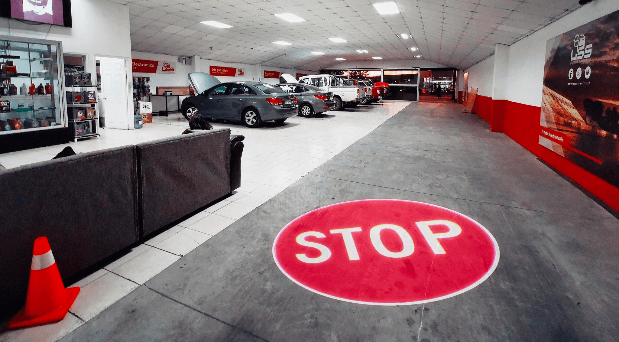 real photo of parking garage stop-sign projection