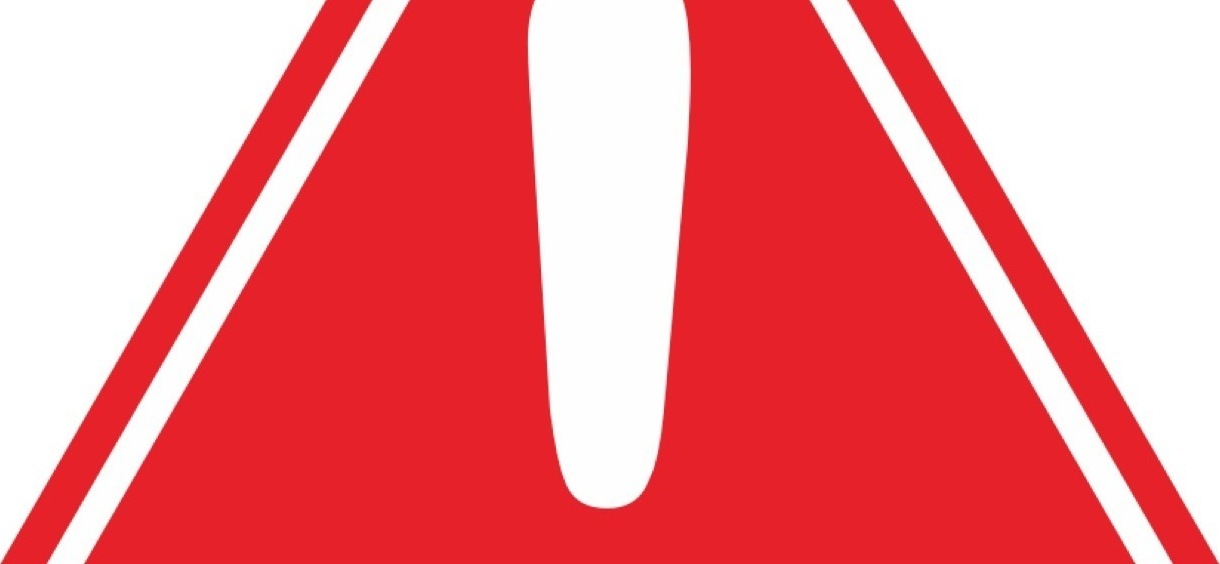 Warning logo gobo projection — real Safety & Wayfinding install | Infinity Projectors — Infinity Projectors
