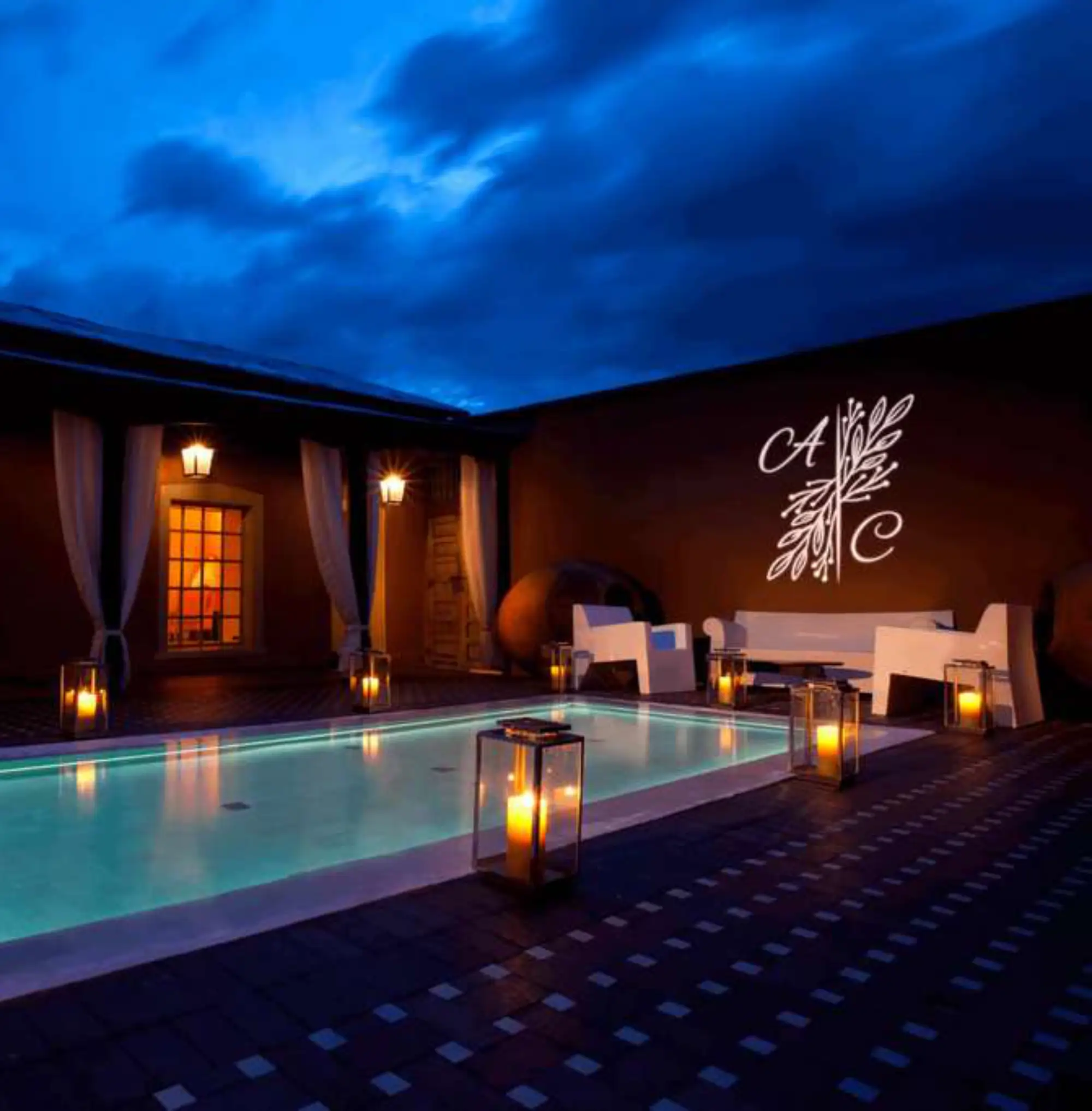 real pool patio night photo