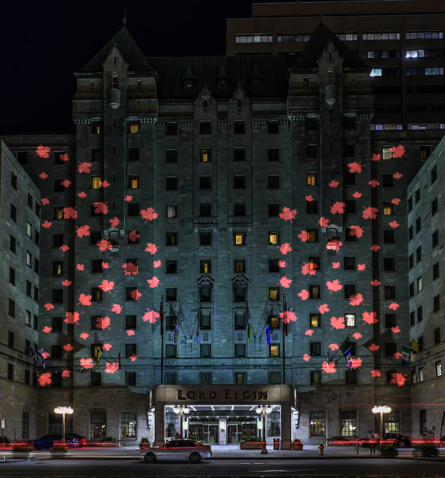 Custom business logo gobo projection — projected on-site with an Infinity gobo projector