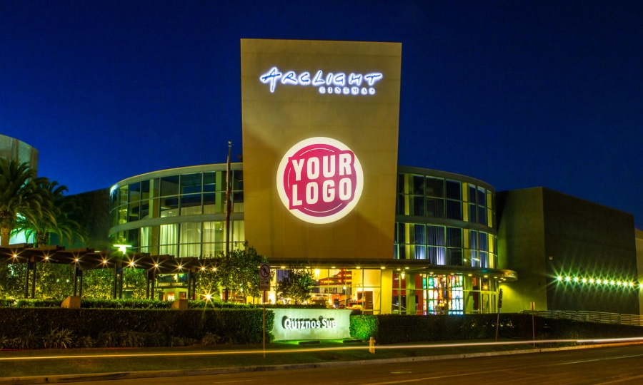 Test product — cast in light by a custom gobo projector