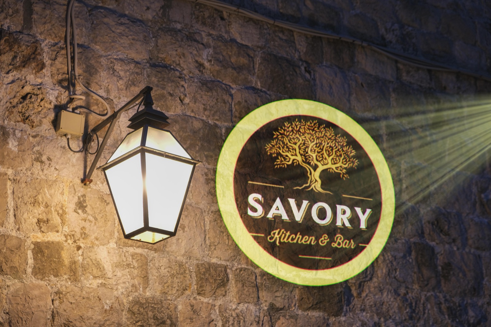 Outdoor Bar logo gobo projection — real Restaurants & Bars install | Infinity Projectors — Infinity Projectors