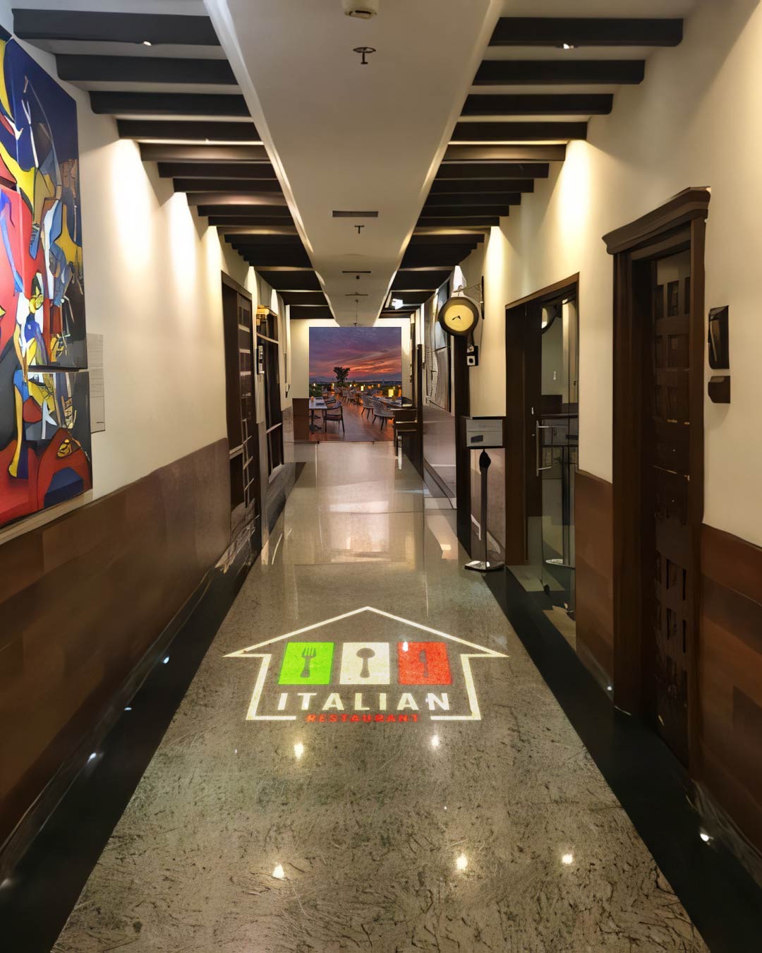 real hallway floor projection photo