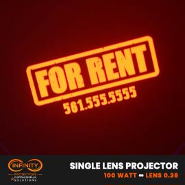 Video: bold red For Rent sign with phone number beaming onto a dark exterior wall
