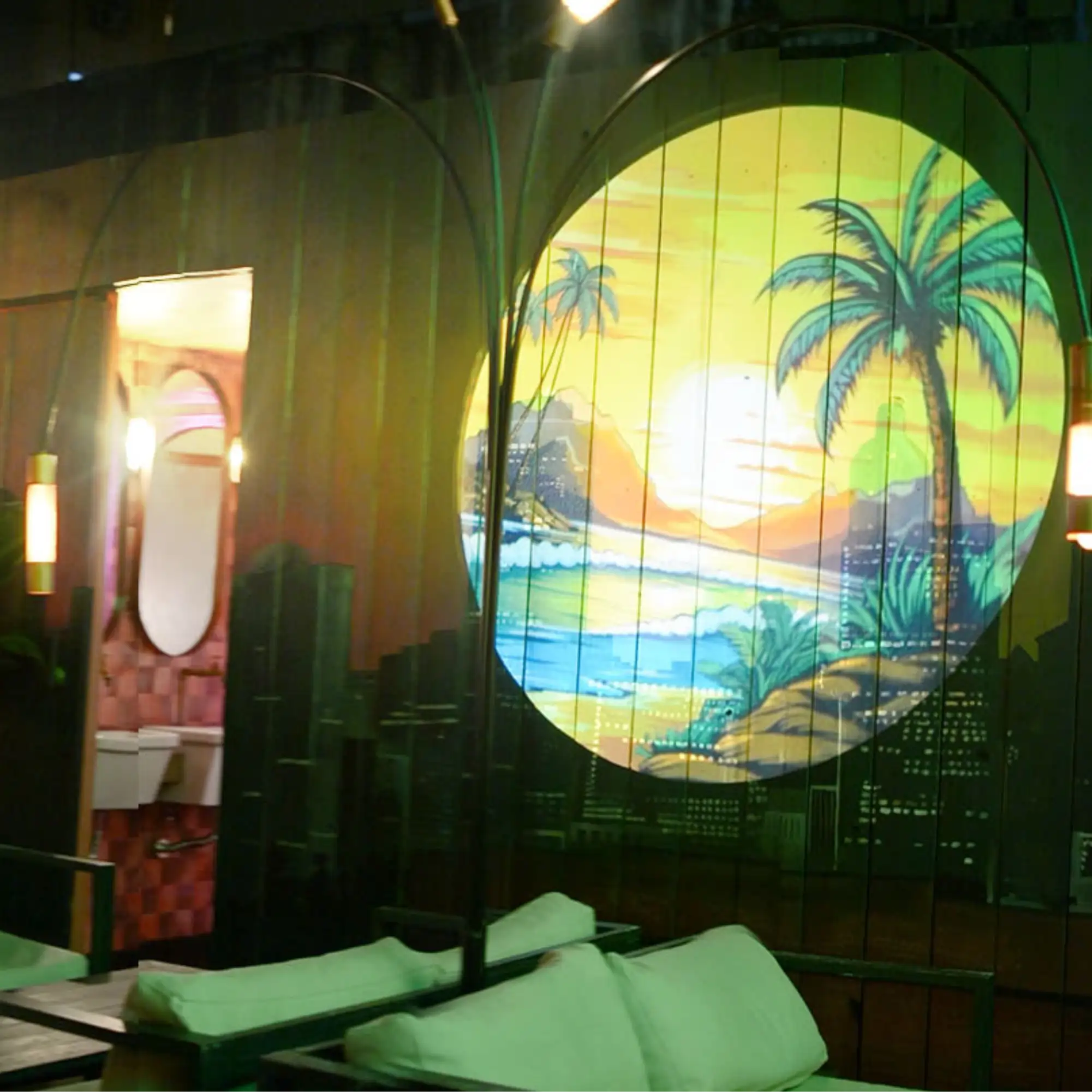 real interior photo with tropical scene projected — Infinity Projectors