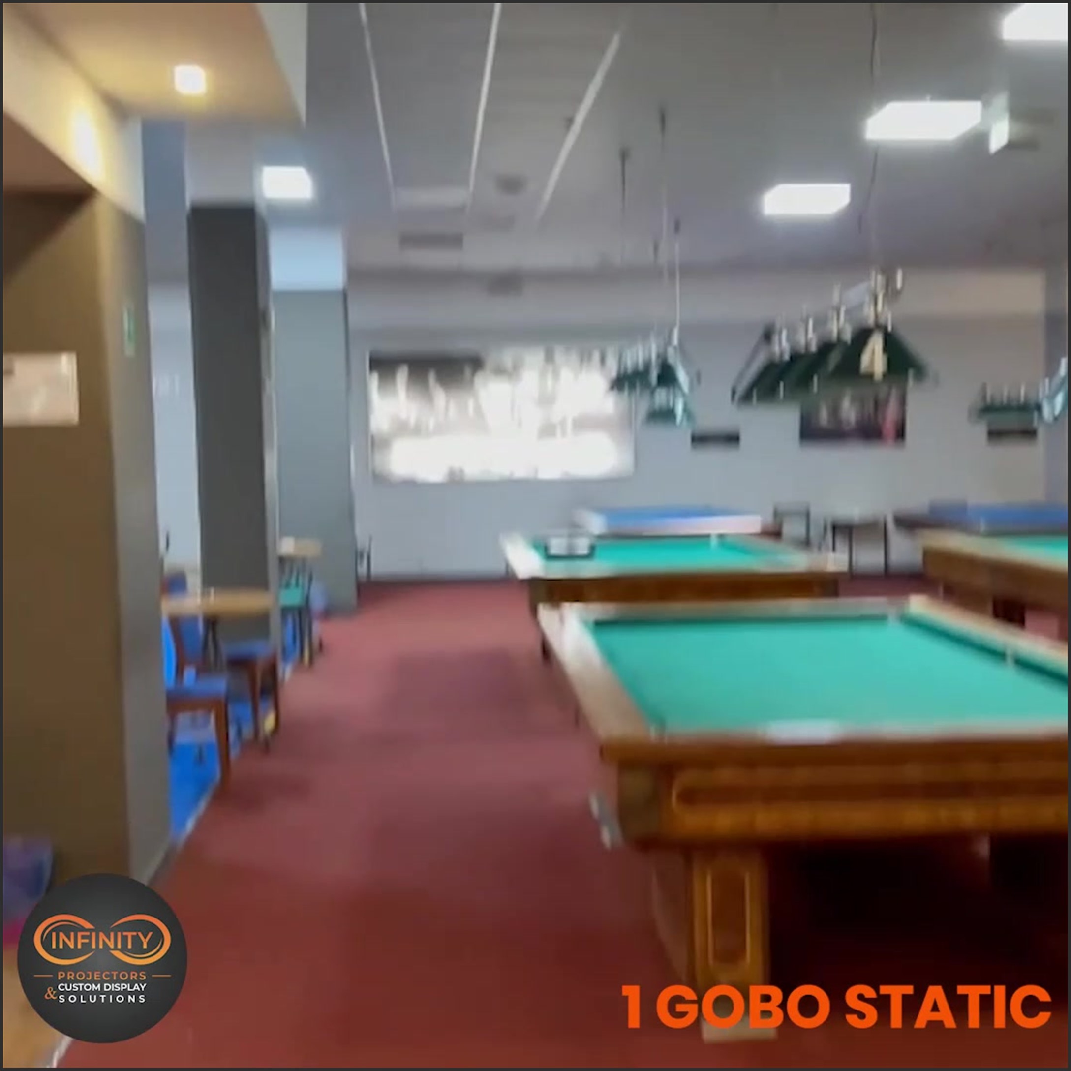 real photo of pool hall with floor gobo