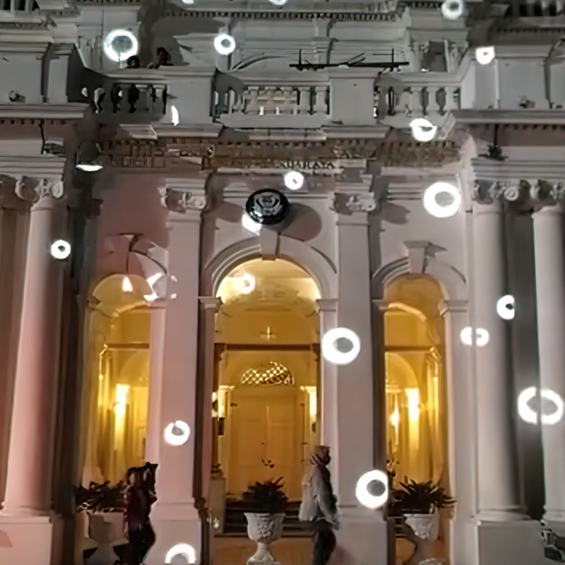 Custom business logo gobo projection — projected with a gobo logo projector
