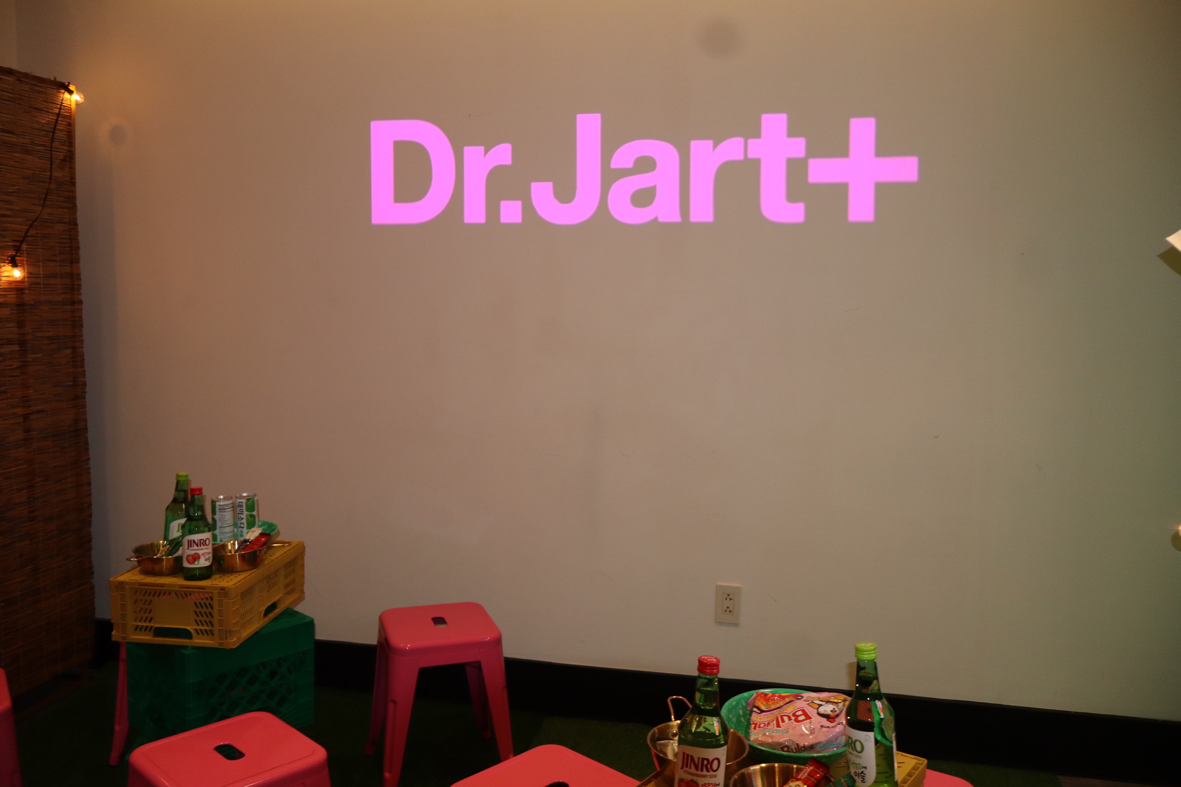 Dr. Jart+ logo projected on a wall at the Dr. Jart+ Pocha event, an Estée Lauder Companies brand activation — Infinity Projectors