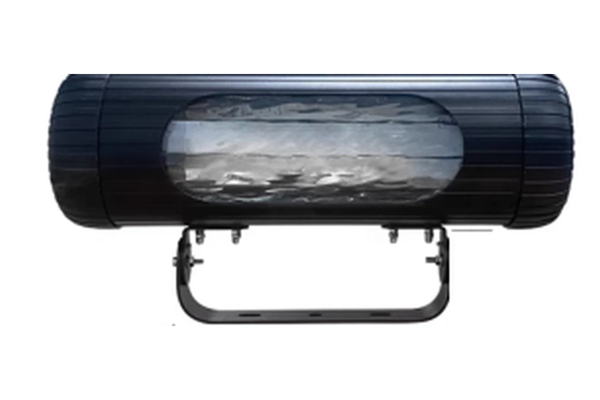 Infinity Aurora Water Wave Projector in black: long ribbed housing with an oval lens window, on its U-bracket — Infinity Projectors