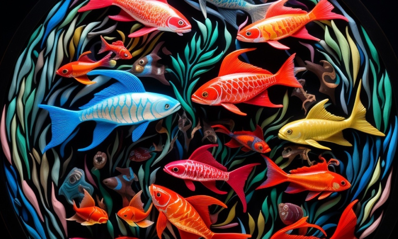 Colorful Fish Swimming gobo logo projection — custom gobo design | Infinity Projectors