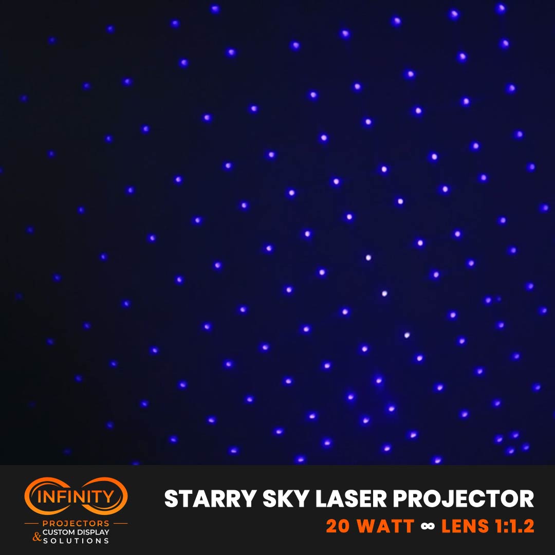 Video: field of tiny blue laser stars twinkling across a dark ceiling like a night sky