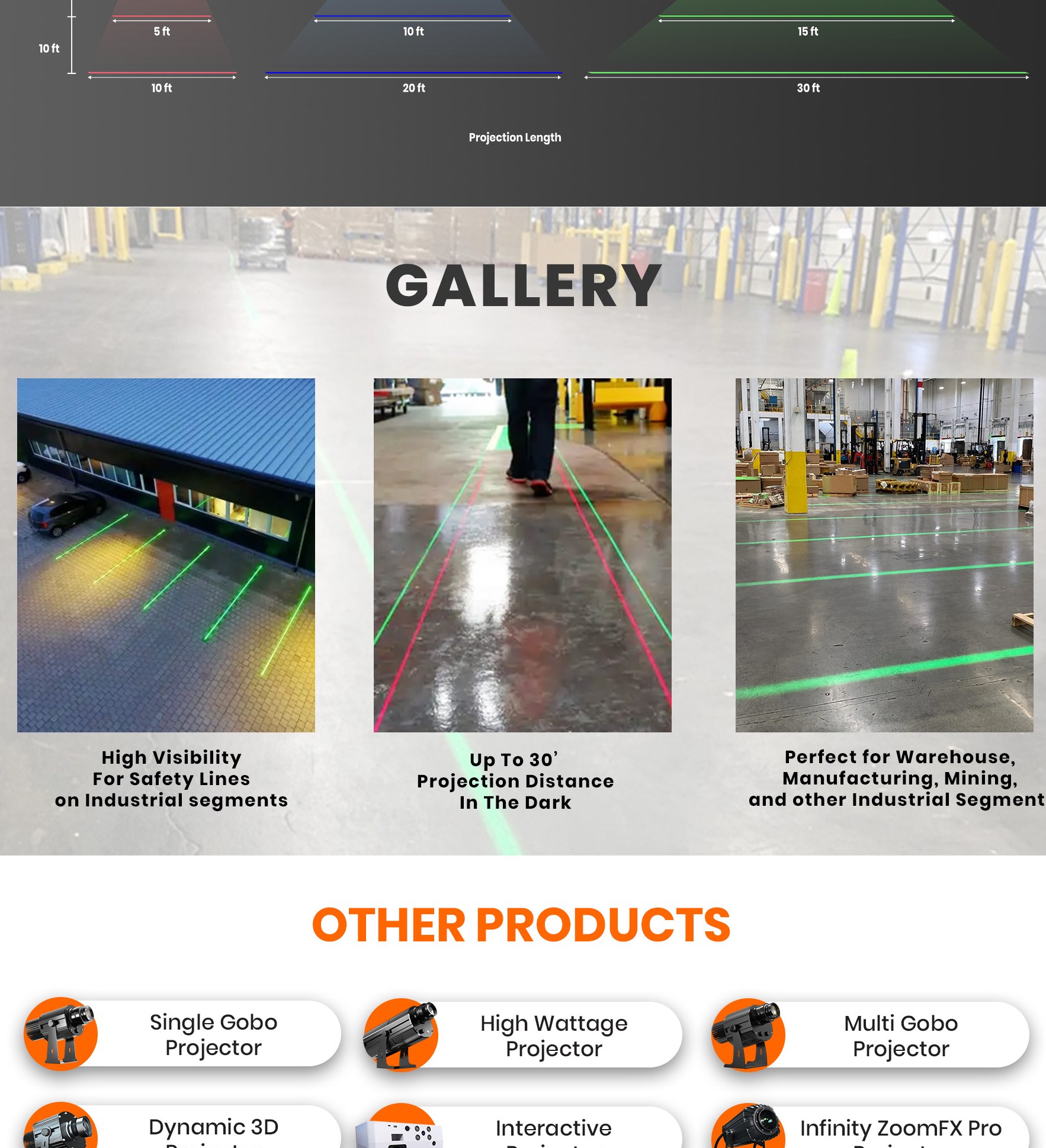 Main features with laser colors and line diagrams. — Infinity Projectors