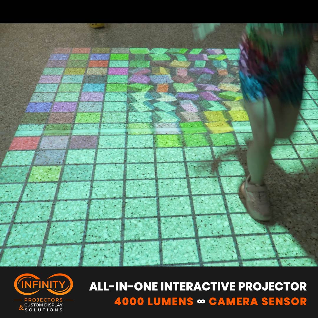 real photo of interactive color-grid floor game — Infinity Projectors