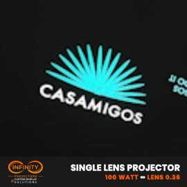Video: teal fan-leaf spirits-brand logo projected crisply on a dark bar wall