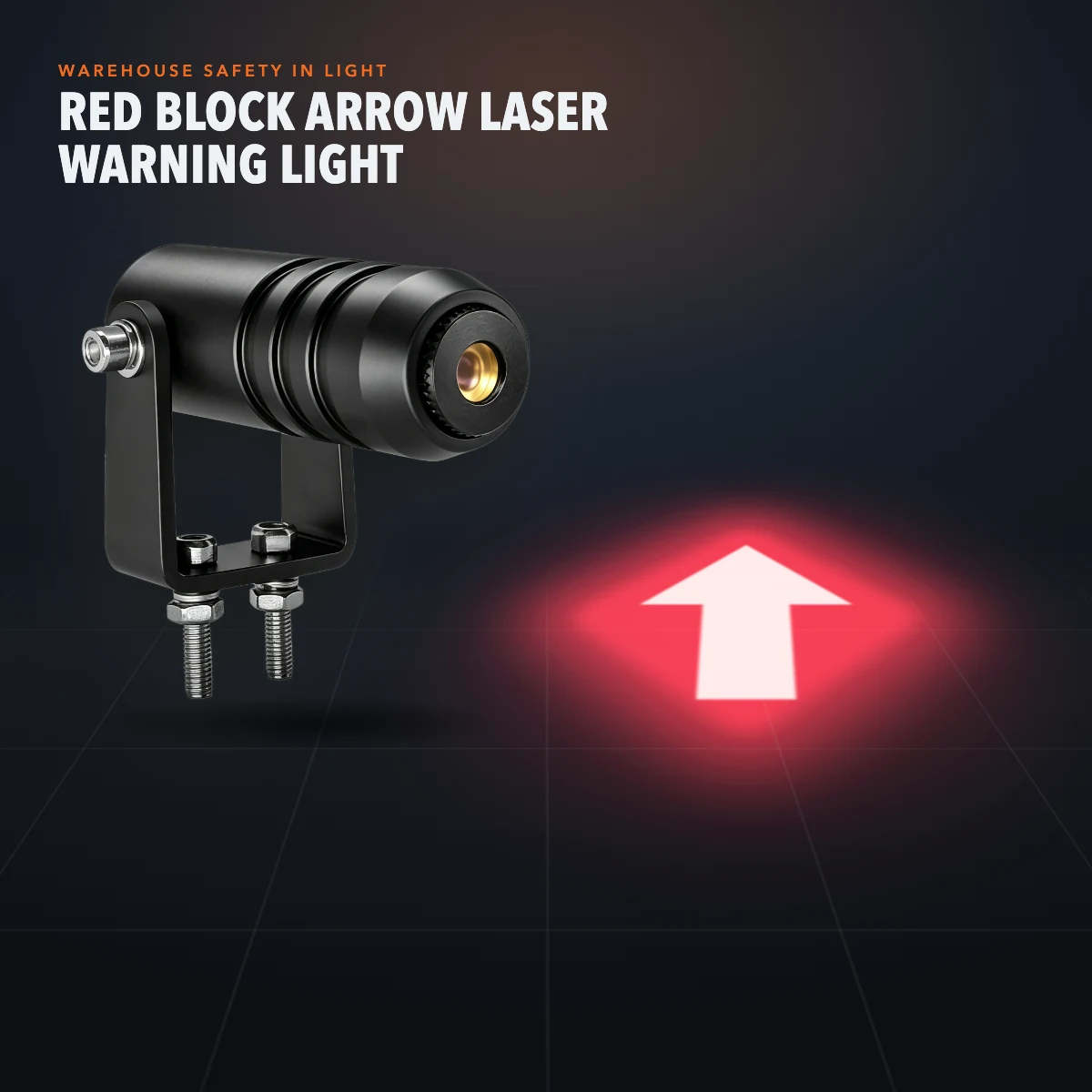 Studio render: the solid red arrow on the floor — Infinity Projectors