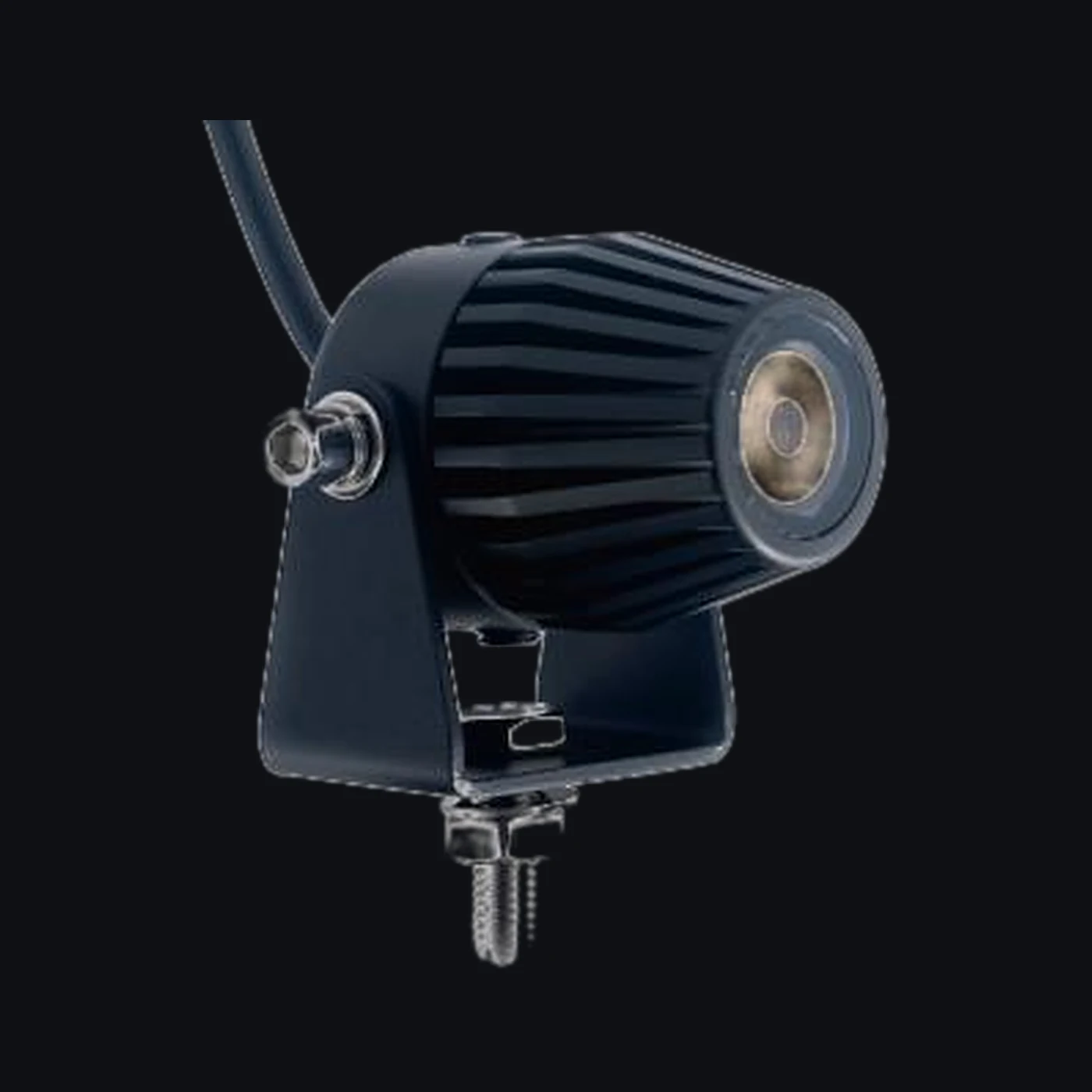Infinity SafeGuide Fixed laser line projector: black ribbed aluminum head on an iron U-bracket with a mounting stud — Infinity Projectors