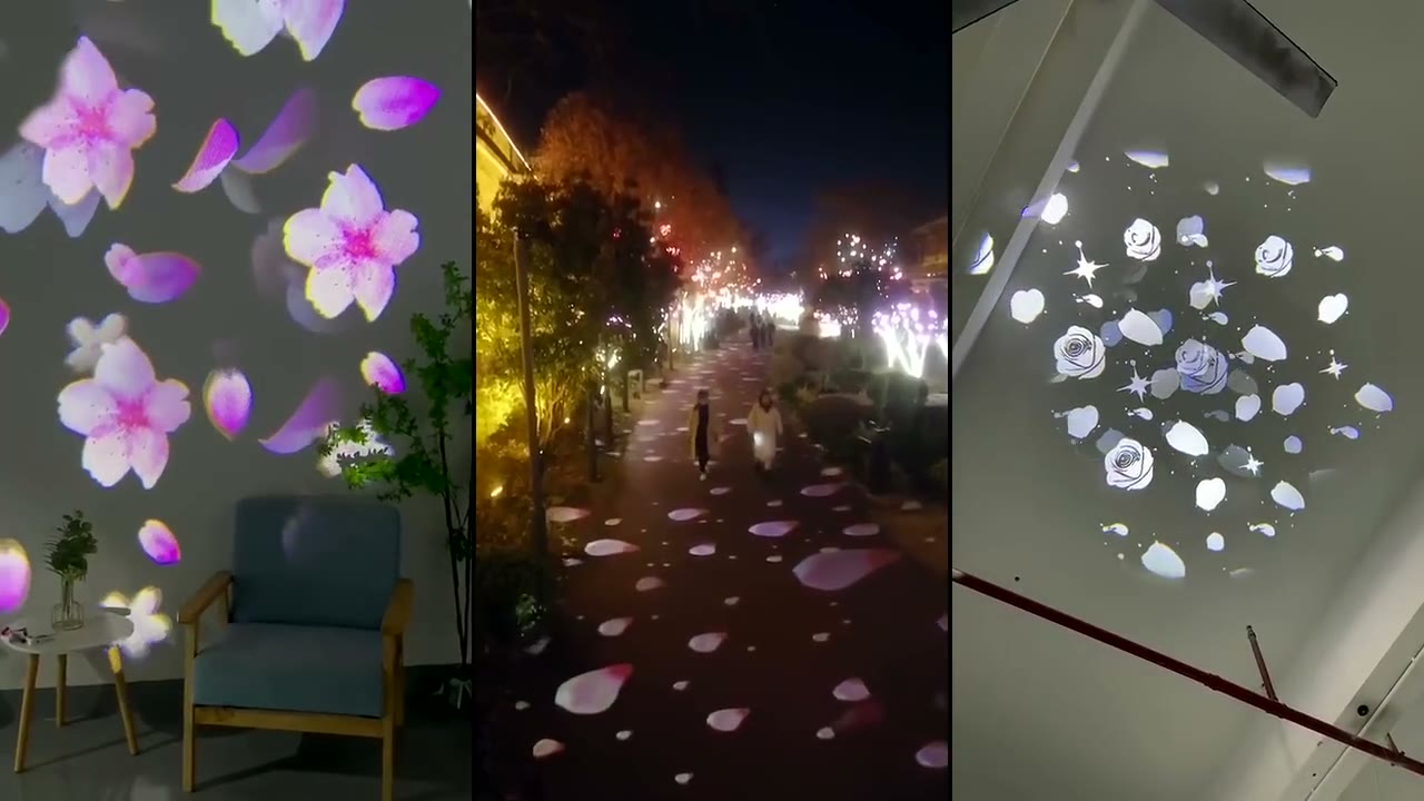 Edited film comparing the Walking Light moving-pattern effect with the Cloud Projector drifting-sky effect — Infinity Projectors