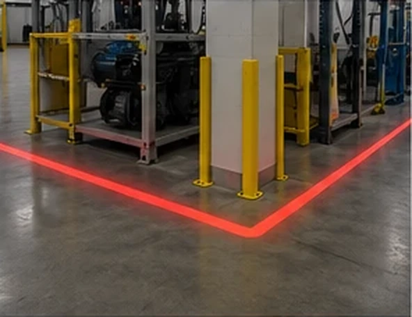 Red boundary box projected around machinery — Infinity Projectors