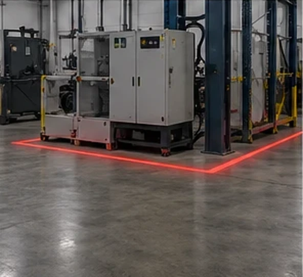 Red boundary box projected around plant equipment — Infinity Projectors