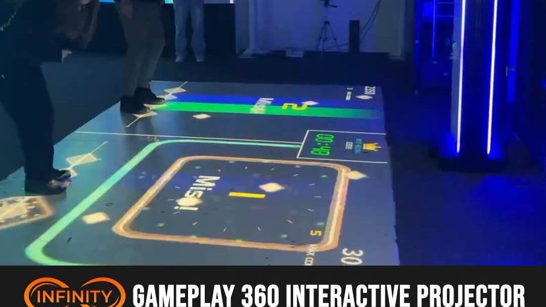 real photo of indoor interactive floor game with people — Infinity Projectors