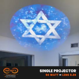 Video: Star of David on a starry blue field projected across a living room ceiling