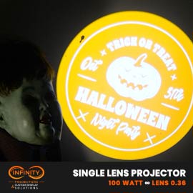 Video: orange Halloween trick-or-treat pumpkin badge lighting a spooky party corner