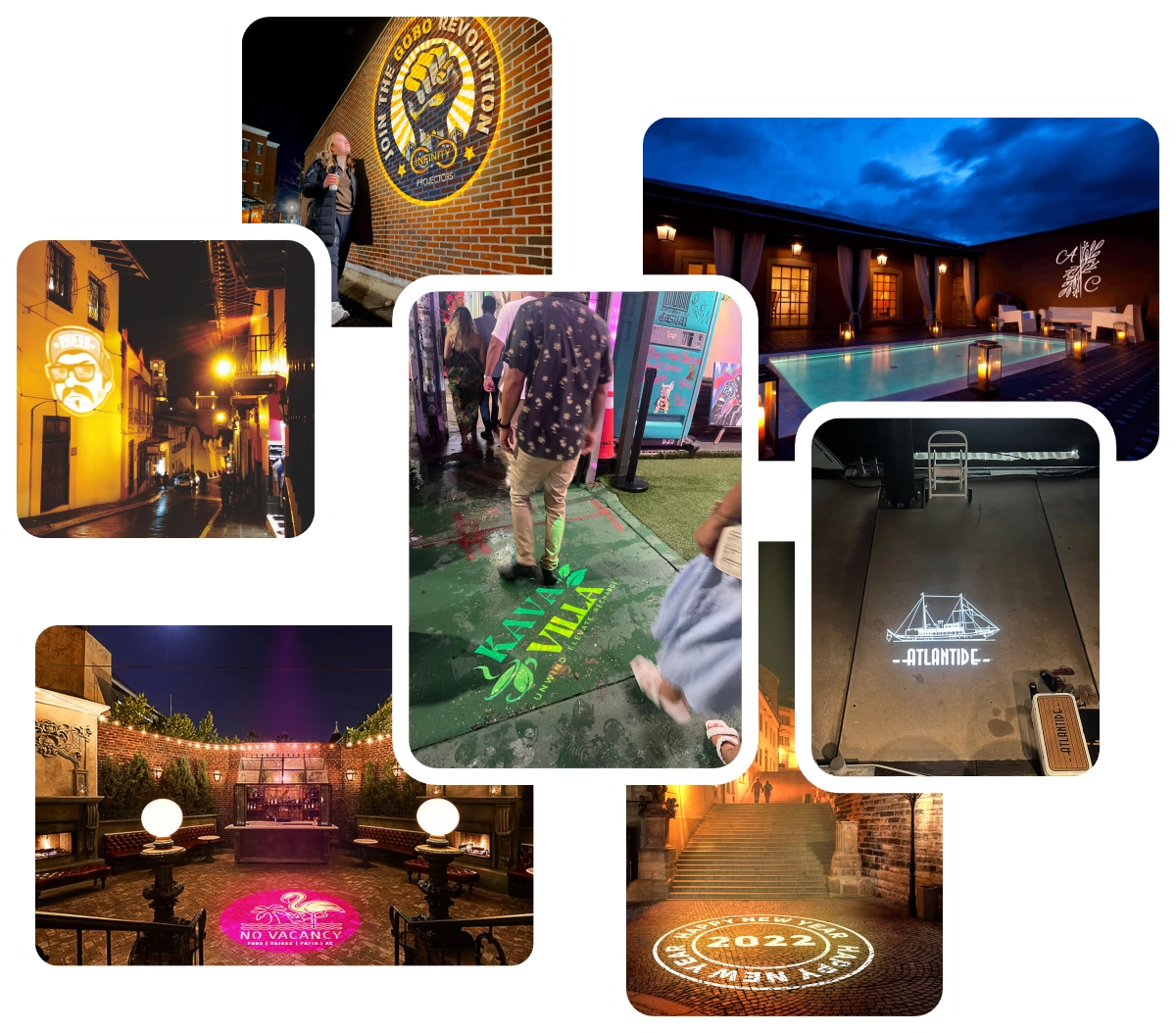 Collage of genuine real install photos — Infinity Projectors