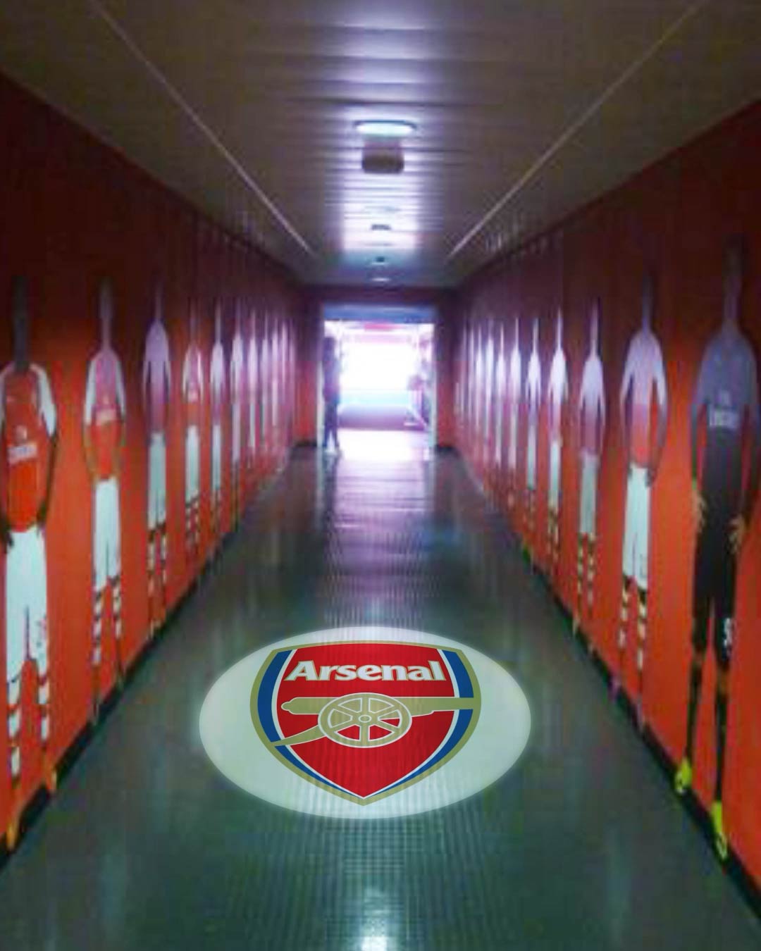 Real photo of Arsenal logo projected in hallway — Infinity Projectors