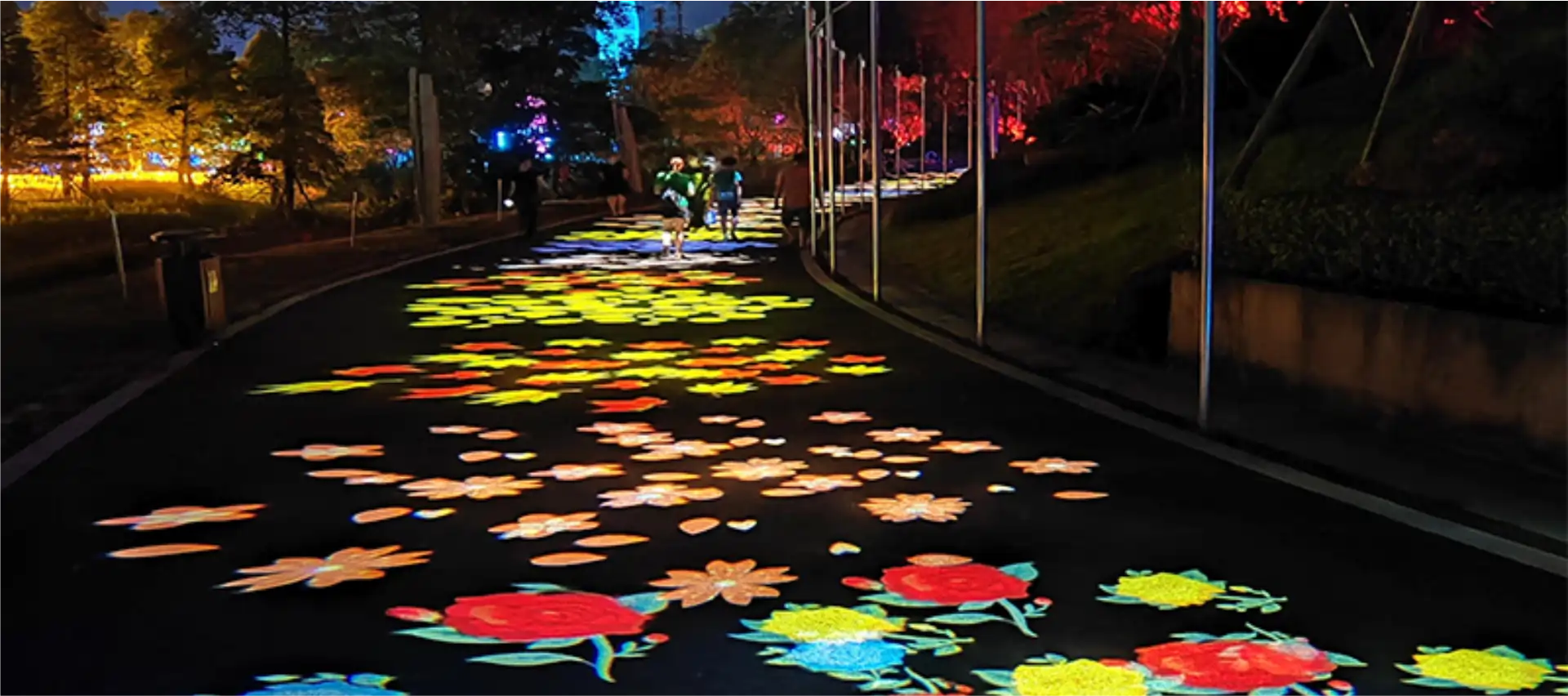Real aerial photo of colorful pattern projected on path — Infinity Projectors
