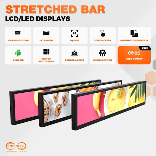 Stretched Bar Digital Signage - Commercial Grade — Real estate logo gobo projection for property branding — gobo logo projection video — Infinity Projectors