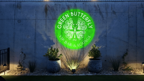 Real photo of Green Butterfly VIP Bar and Lounge logo projected outdoors — Infinity Projectors