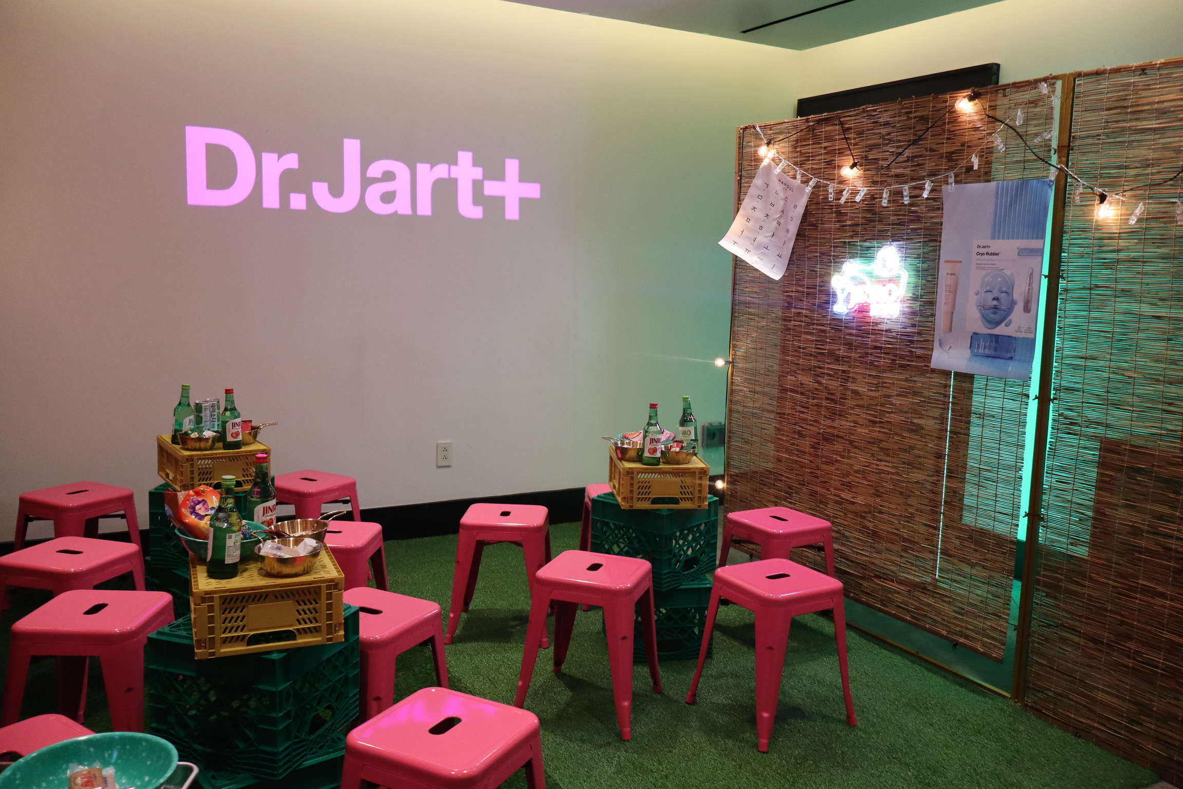 Dr. Jart+ logo projected on a wall at the Dr. Jart+ Pocha brand activation event — Infinity Projectors