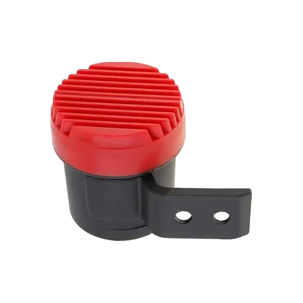 Red roof-mounted voice alarm speaker saying 'danger zone, keep away' in several languages — Infinity Projectors