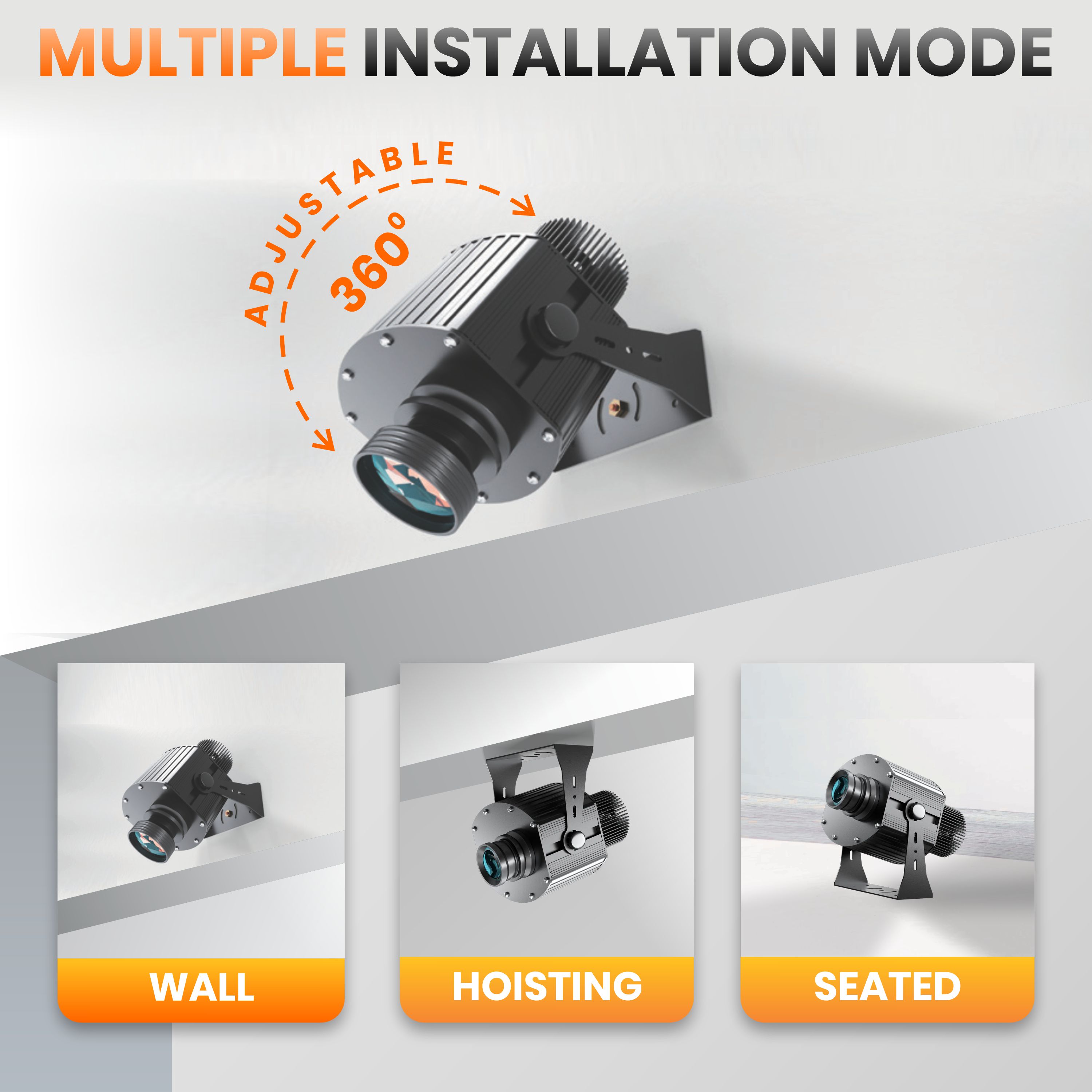Multiple installation modes: wall, hoisting, seated/ground